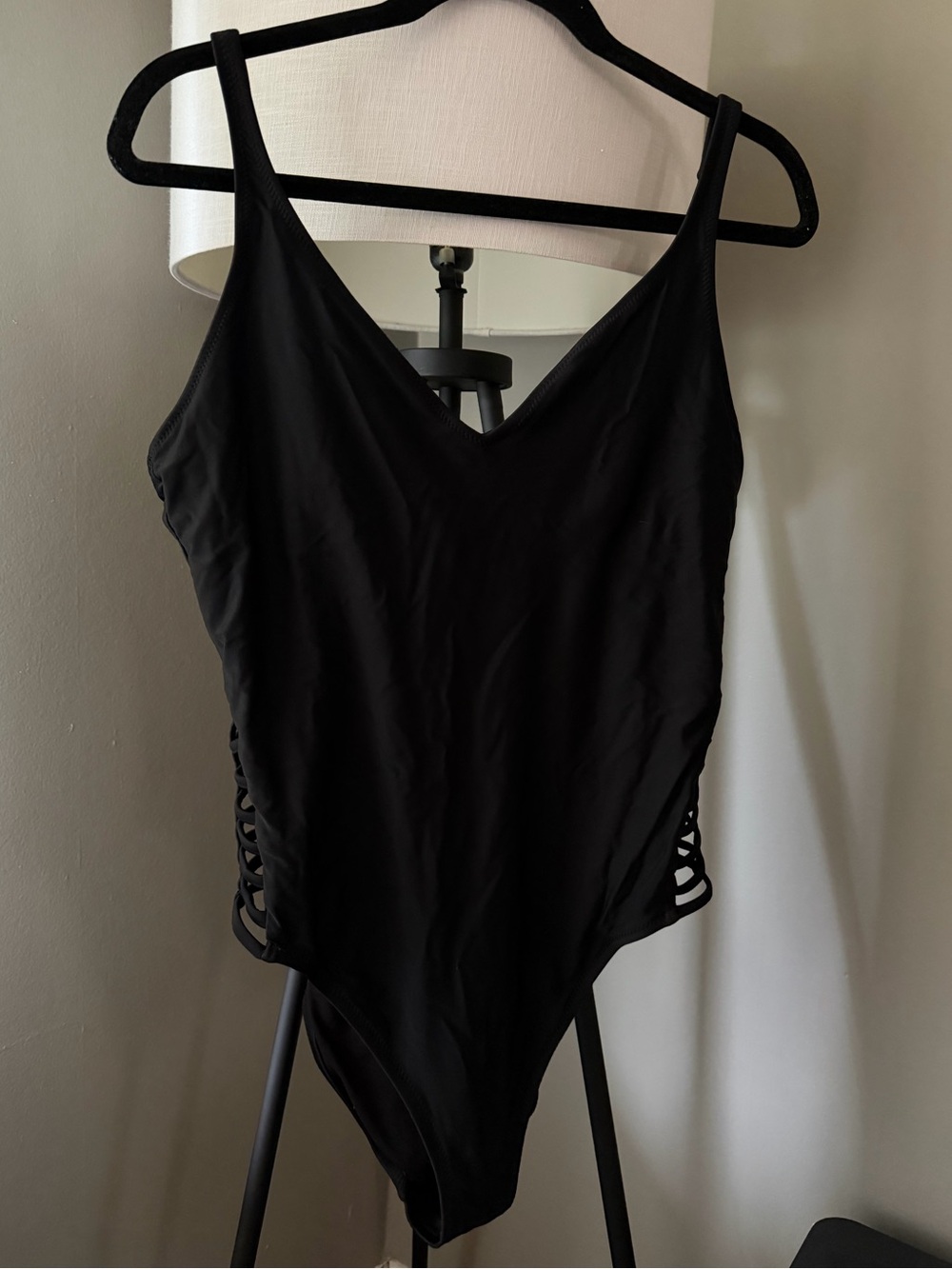 Shade & Shore Black One-Piece Swimsuit with Side Lattice